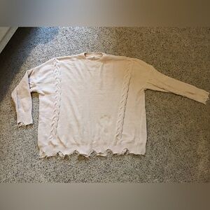 Easel Cream Distressed Hem Sweater